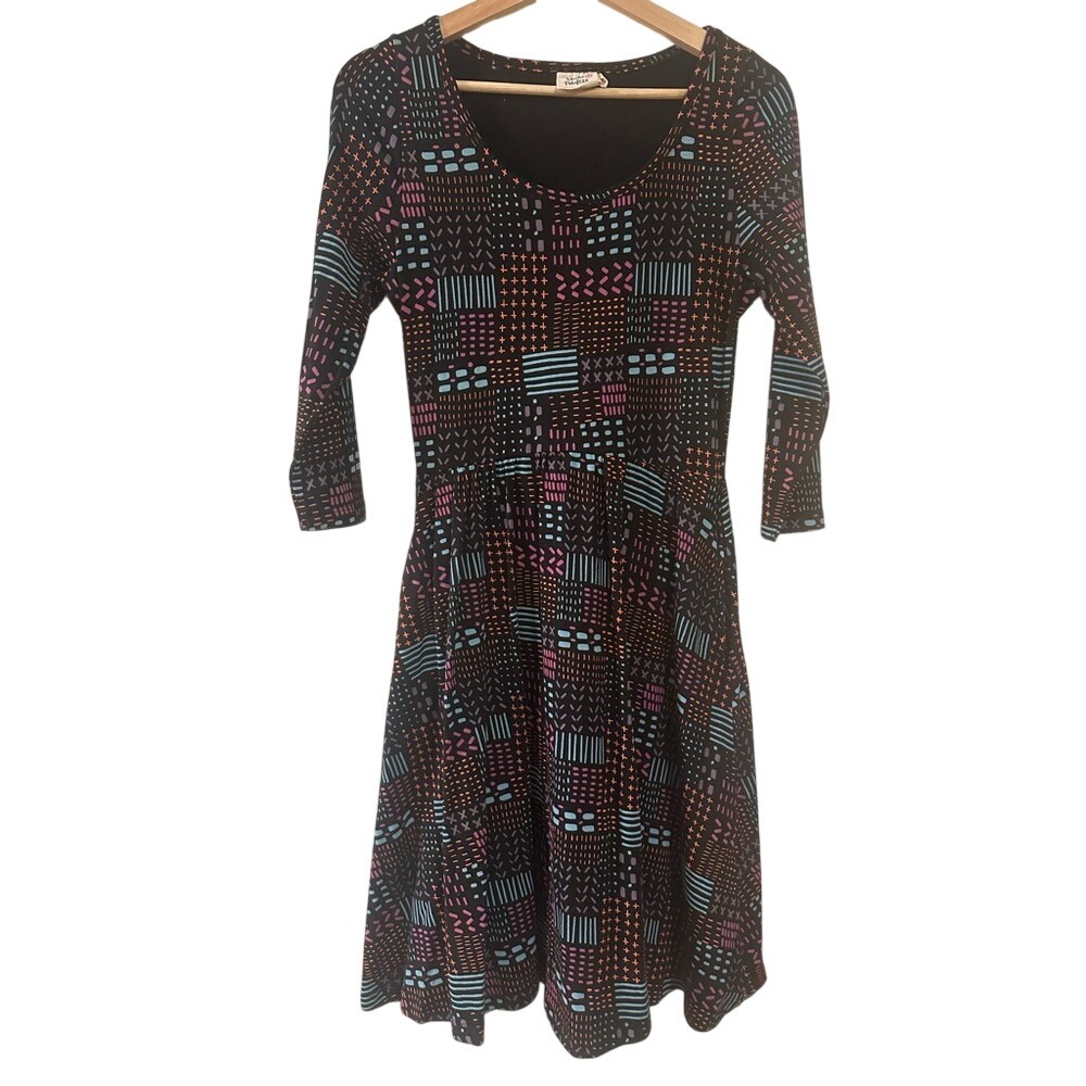 Mata Traders Women's Geometric Print 3/4 Sleeve A-Line Dress‎ Organic Cotton